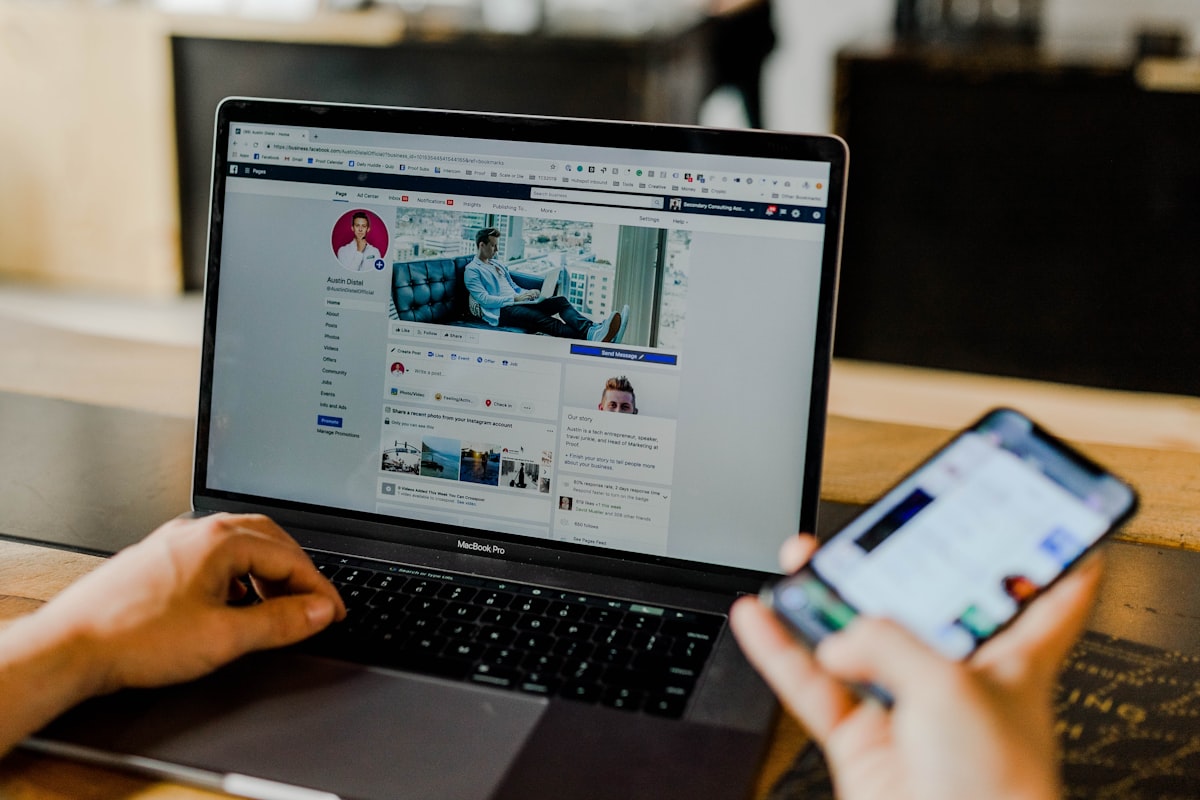 Laptop and smartphone used for social media marketing